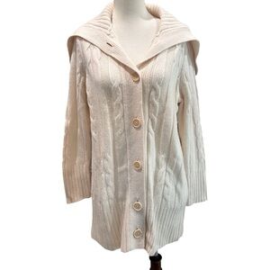 Cream Cable Knit Sweater Talbots Merino Wool Cashmere Cardigan EUC